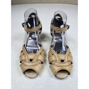 Clarks Artisan 9.5M Beige Leather Open-Toe Sandals Wedge Heel Womens